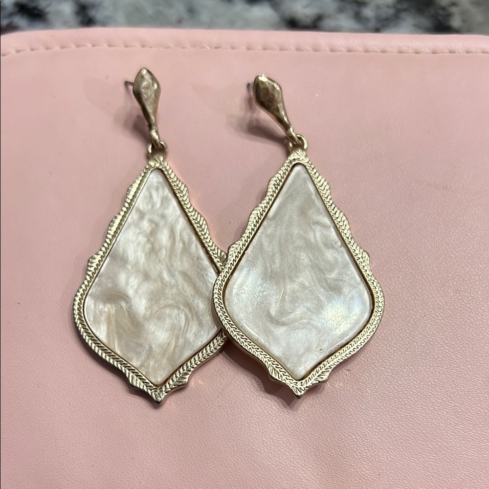 Elegant Gold and Cream Dangle Earrings